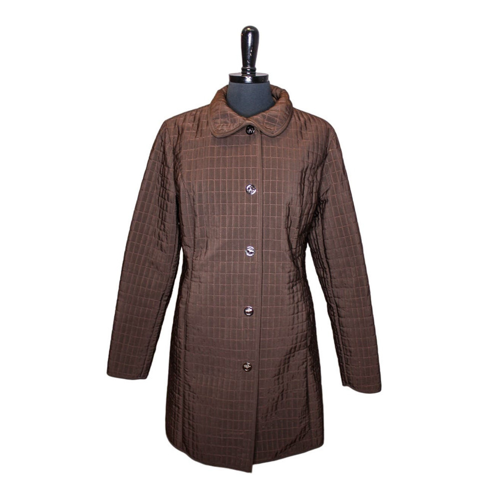 Talbots Quilted Coat Faux Fur Lined Brown Twist Lock Closure Size M